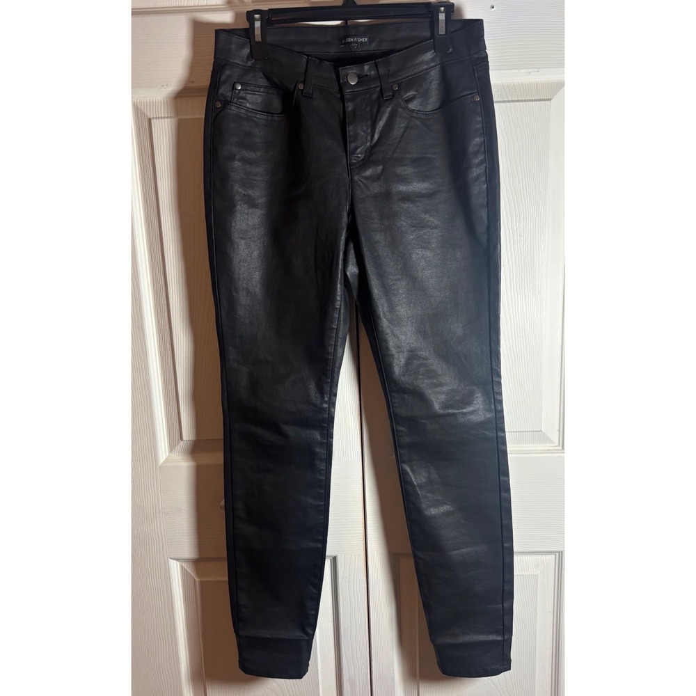 Eileen Fisher Black Waxed Pants Organic Cotton Stretch Size 8 S19WDN